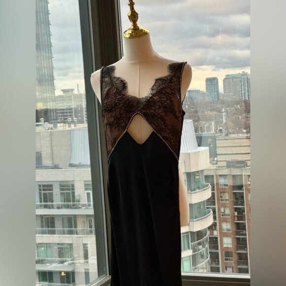 🆕 SELF PORTRAIT 🧿 NWOT Black Lace Satin Maxi Dress, Sz UK 4 / US 0 - Picture 5 of 16